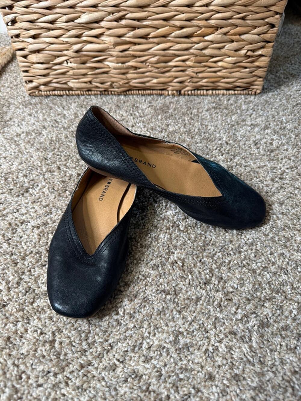 Lucky brand, leather, black square toe ballet flats 6 632
